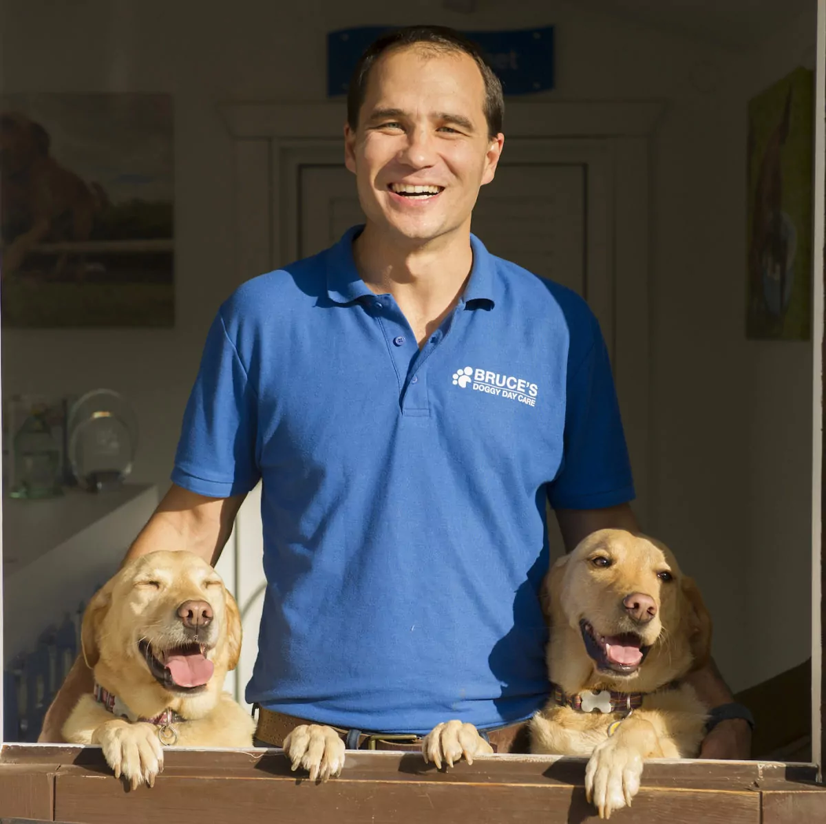 Bruce Casalis and his two labradors
